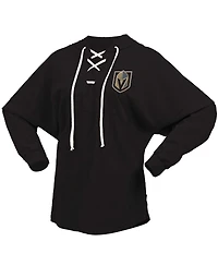 Women's Fanatics Black Vegas Golden Knights Jersey Lace-Up V-Neck Long Sleeve Hoodie T-shirt