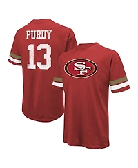 Men's Majestic Threads Brock Purdy Scarlet Distressed San Francisco 49ers Name and Number Oversize Fit T-shirt