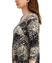 Jm Collection Women's Printed Scoop-Neck 3/4-Sleeve Top, Created for Macy's