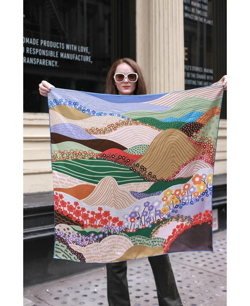 Jessie Zhao New York Double Sided Silk Scarf Of Floral Mountain