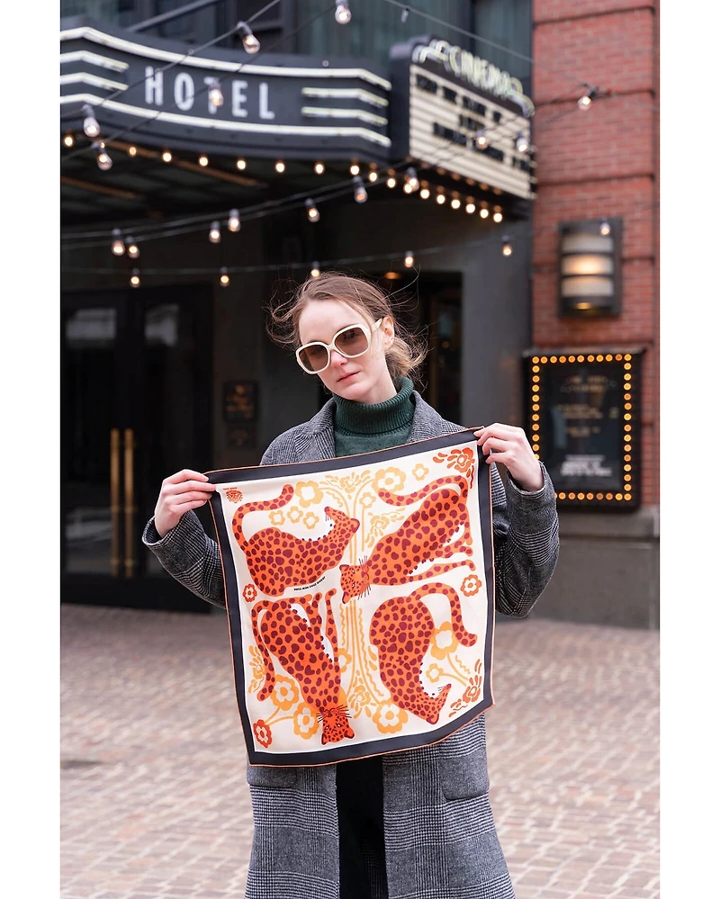 Jessie Zhao New York Silk Bandana Scraf Of Leopards With Floral Fountain