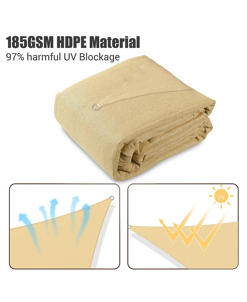16x16 Ft Square Sun Shade Sail with Hardware Kit 97% Uv Block Top Canopy Patio