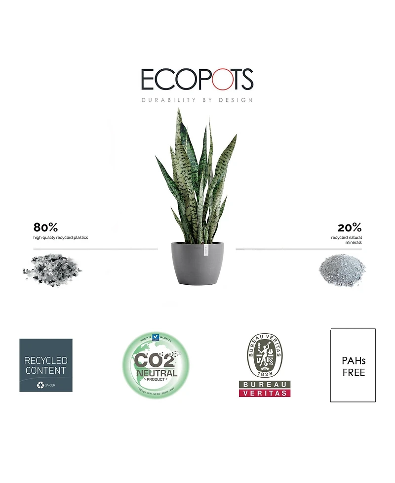 Ecopots Stockholm Indoor and Outdoor Modern Flower Pot Planter, 9.5in