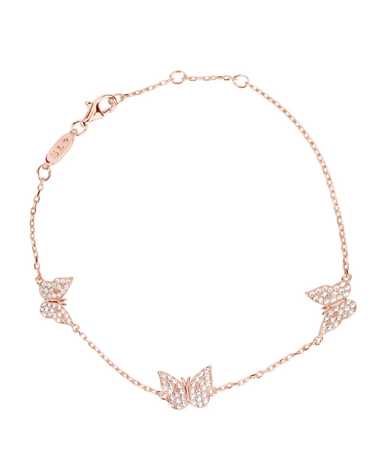 Suzy Levian Sterling Silver Cubic Zirconia Butterfly Station Bracelet