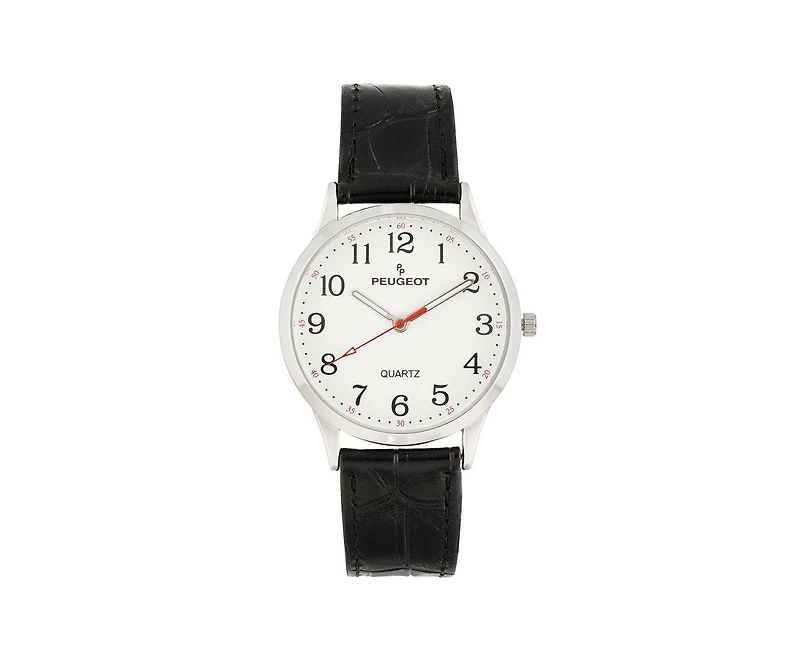 Peugeot Women's 40mm Large Face Watch with Bold Arabic Numerals and Leather Band