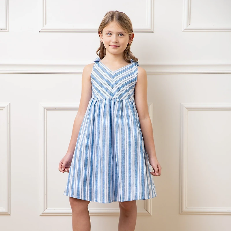 Hope & Henry Girls' Sleeveless Bow Shoulder Swing Dress, Kids