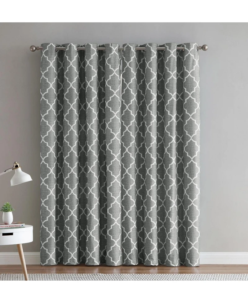 Kate Aurora 2 Piece 100% Full Blackout Trellis Grommet Top Window Curtain Panels