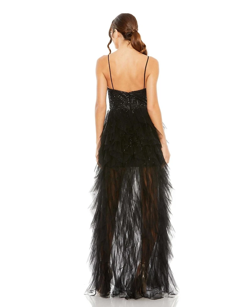 Women's Ieena Sequin Mini Dress With High Low Ruffle Tiered Train