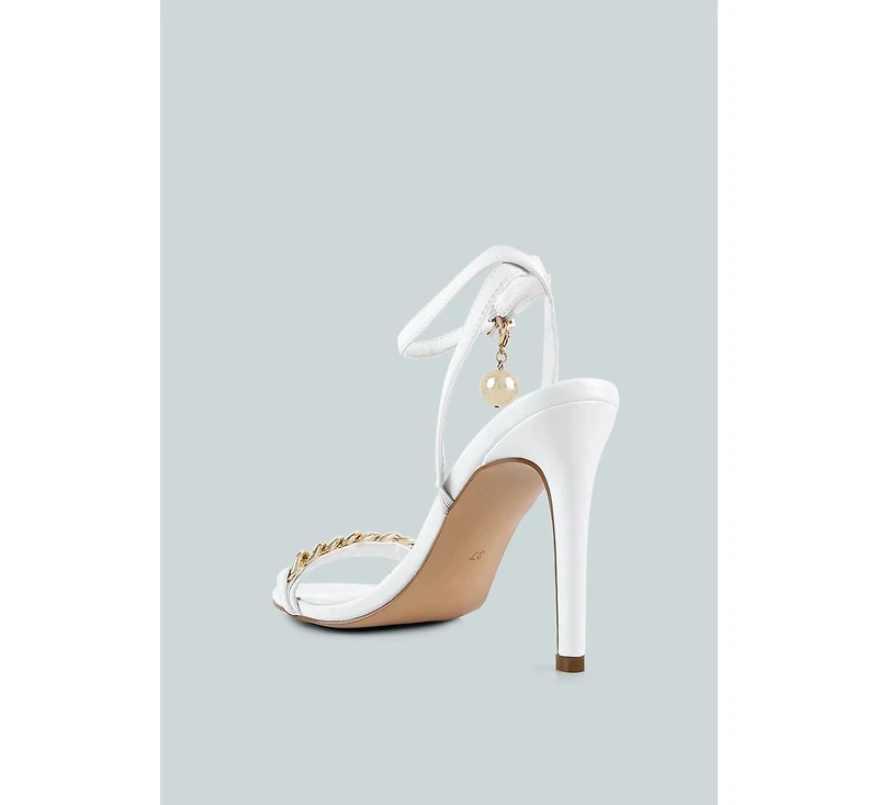 Womens Mooning Metal Chain Strap Stiletto Sandals
