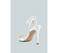 Womens Mooning Metal Chain Strap Stiletto Sandals