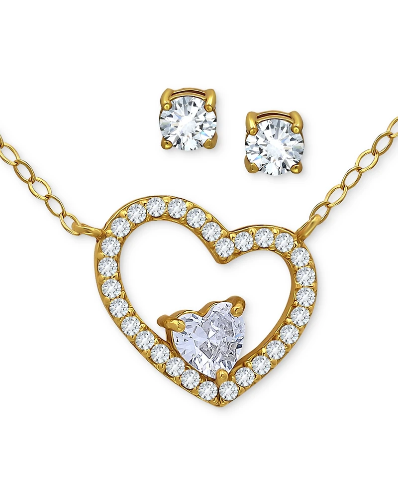 Giani Bernini 2-Pc. Set Cubic Zirconia Heart Pendant Necklace & Solitaire Stud Earrings, Created for Macy's