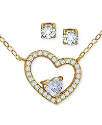 Giani Bernini 2-Pc. Set Cubic Zirconia Heart Pendant Necklace & Solitaire Stud Earrings, Created for Macy's