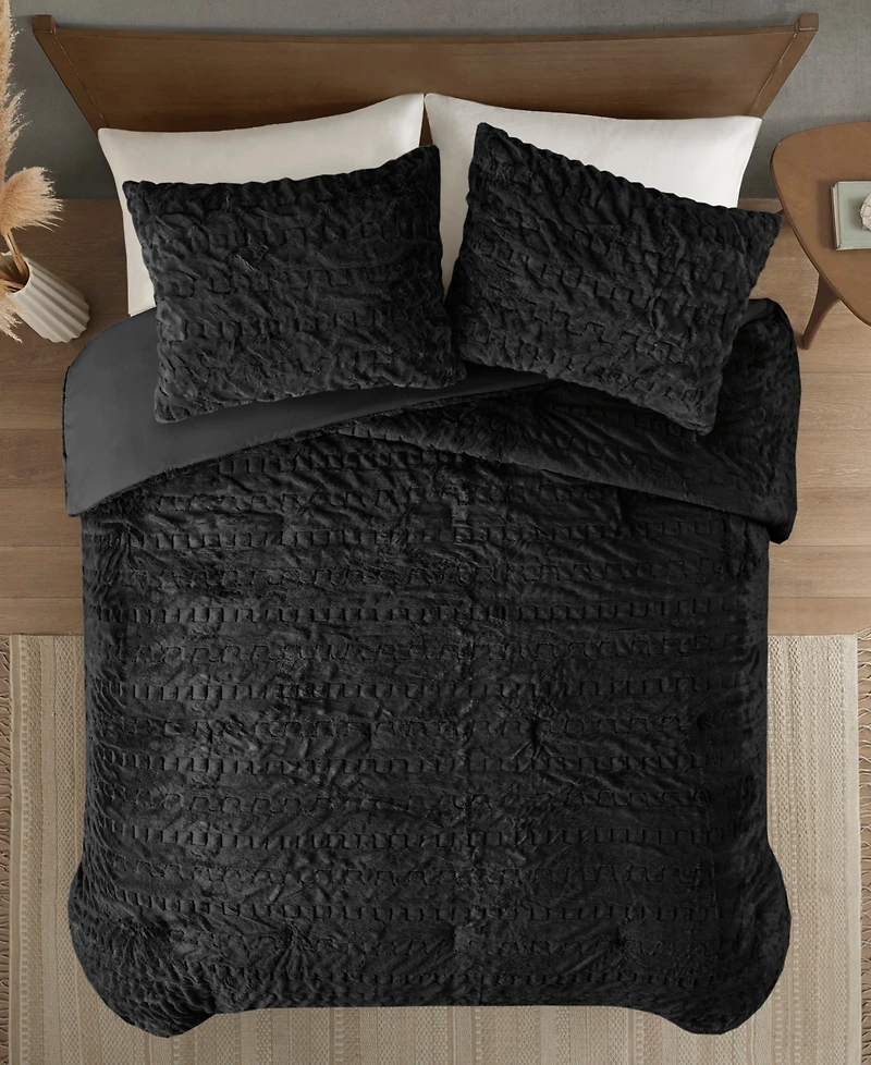 Madison Park Blair Ruched 3-Pc. Faux Fur Comforter Set, King/California King