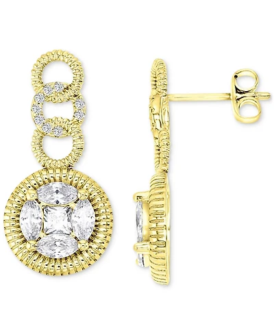 Cubic Zirconia Multi-Cut Ridged Multi Circle Drop Earrings