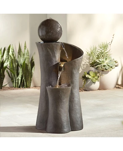 Sphere Curve 39 1/2" High Large Modern Zen Indoor Outdoor Decor Faux Stone Floor Fountain with Light Led
