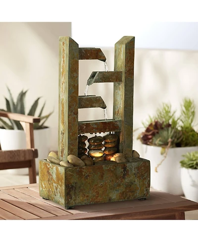 Zigzag Zen 17 1/4" High Small Modern Indoor Decor Slate Stone Tabletop Fountain with Light Desk Relaxation