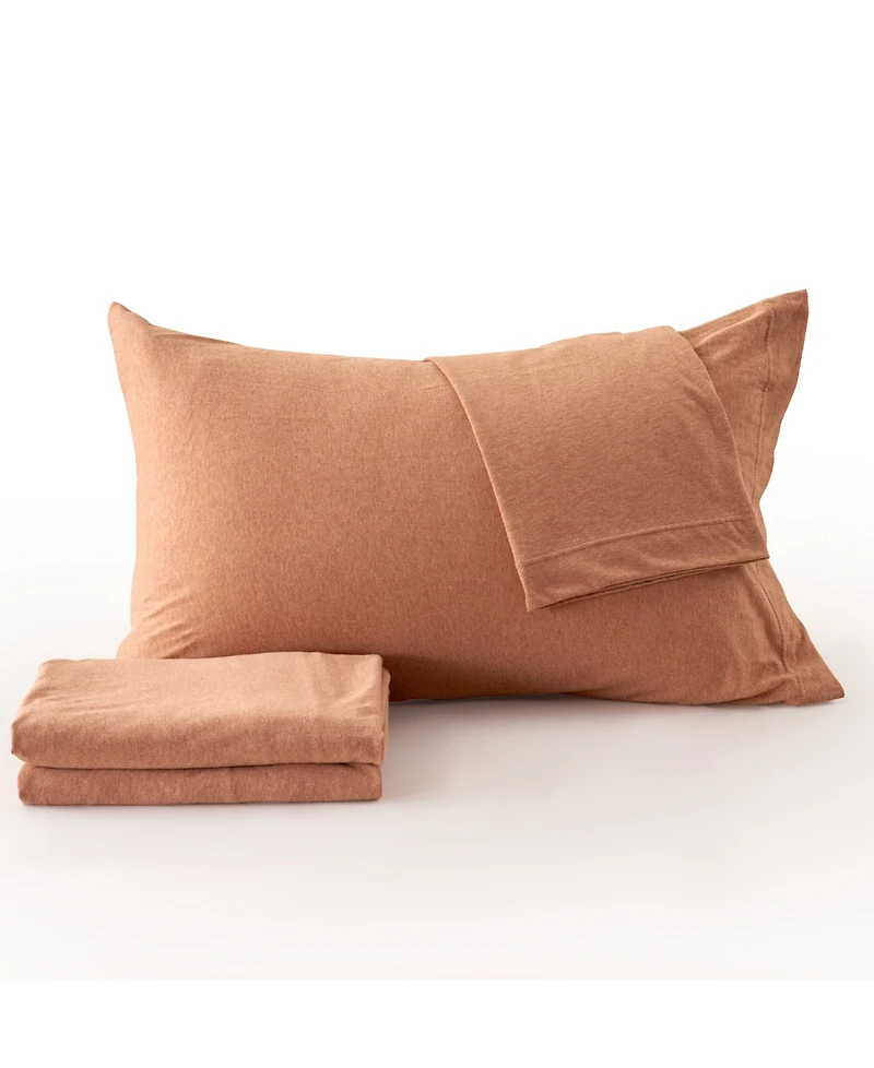 Premium Comforts Heathered Melange T-shirt Jersey Knit Cotton Blend Piece Sheet Set