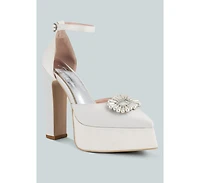 Womens Maeissa Pearls Brooch Detail Platform Block Heel Sandals