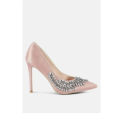 Rhinestones Embellished Satin Stiletto Pumps Women