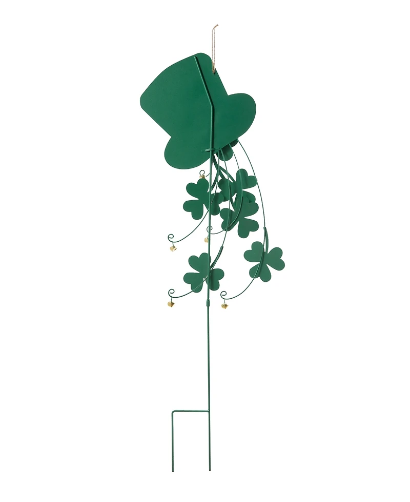 Glitzhome 42" H St. Patrick's Metal Leprechaun Hat Shamrocks Yard Stake