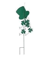 Glitzhome 42" H St. Patrick's Metal Leprechaun Hat Shamrocks Yard Stake