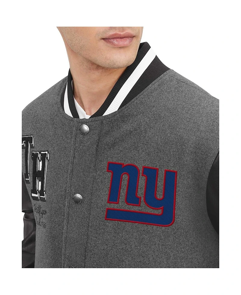 Men's Tommy Hilfiger Heather Gray, Black New York Giants Gunner Full-Zip Varsity Jacket