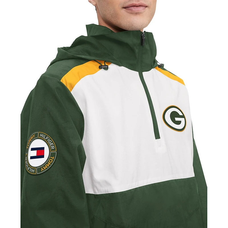 Men's Tommy Hilfiger Green, White Green Bay Packers Carter Half-Zip Hooded Top
