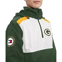 Men's Tommy Hilfiger Green, White Green Bay Packers Carter Half-Zip Hooded Top