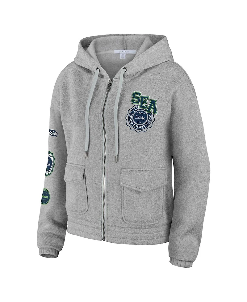 Women's Wear by Erin Andrews Heather Gray Seattle Seahawks Full-Zip Hoodie