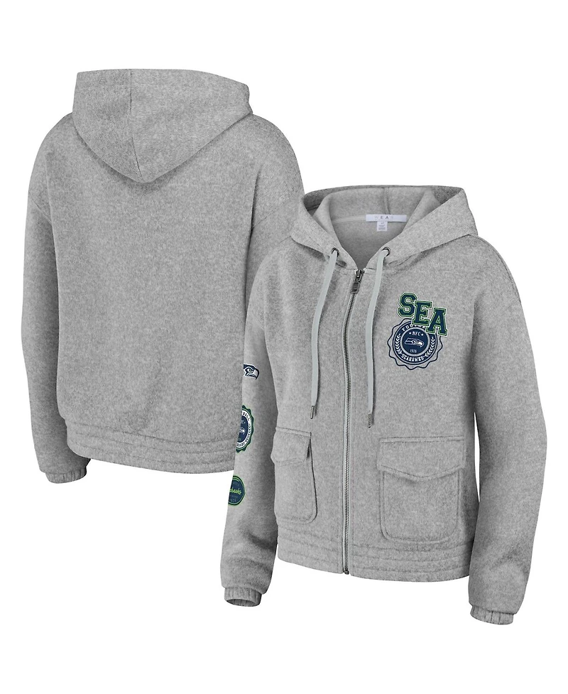 Women's Wear by Erin Andrews Heather Gray Seattle Seahawks Full-Zip Hoodie