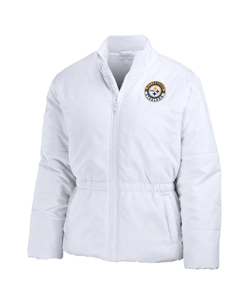Women's Wear by Erin Andrews White Pittsburgh Steelers Packaway Full-Zip Puffer Jacket