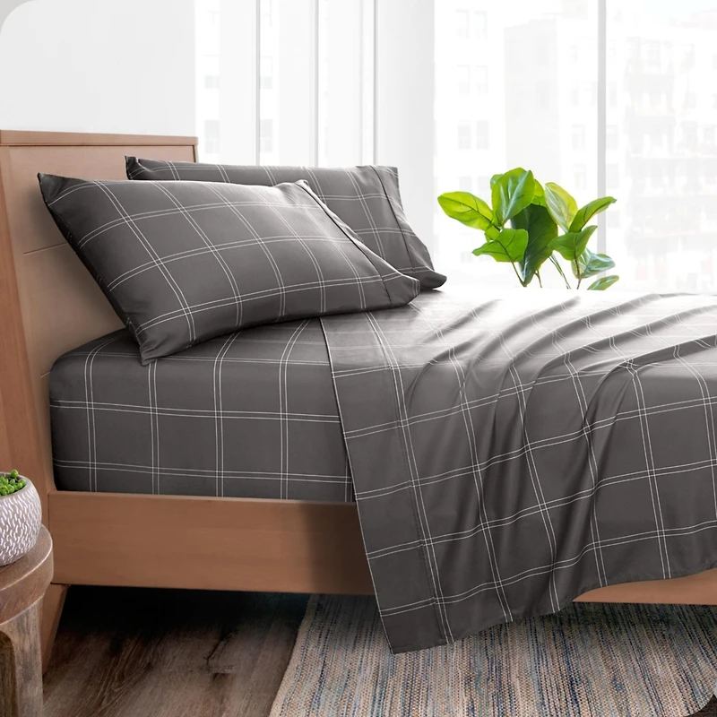 Bare Home Ultra-Soft Double Brushed Print Queen Sheet Set - Plaid