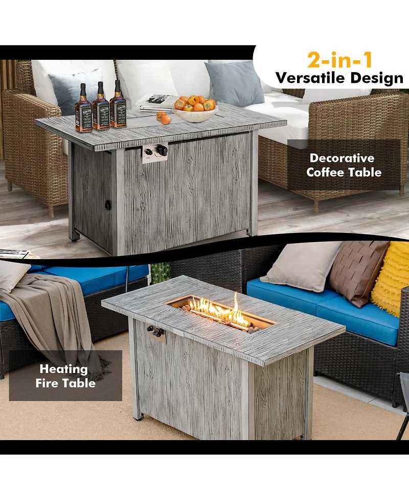 43 Inch 50 000 Btu Propane Fire Pit Table with Removable Lid-Grey