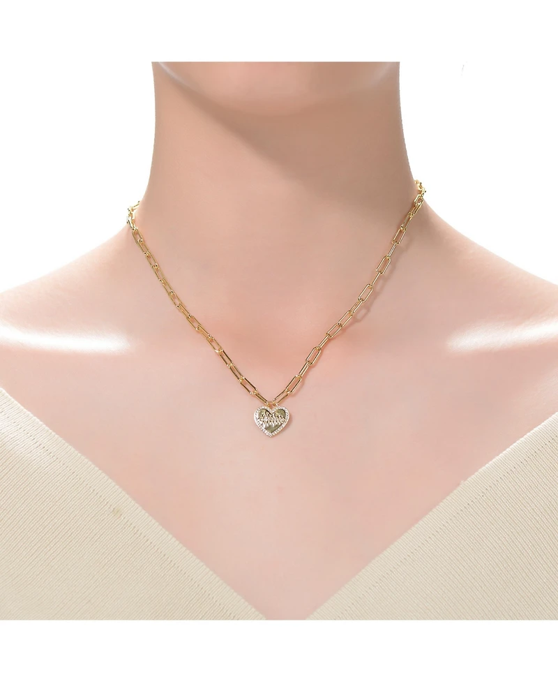 GiGiGirl Chic Teens/Young Adults 14K Gold Plated Cubic Zirconia Heart Charm Necklace