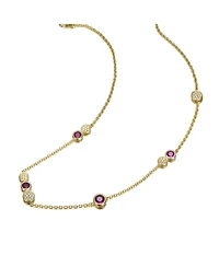 Sterling Silver 14K Gold Plated Lovely Red and Clear Cubic Zirconia Necklace
