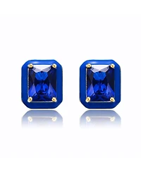 14k Yellow Gold Plated with Blue Cubic Zirconia Radiant Blue Enamel Halo Stud Earrings
