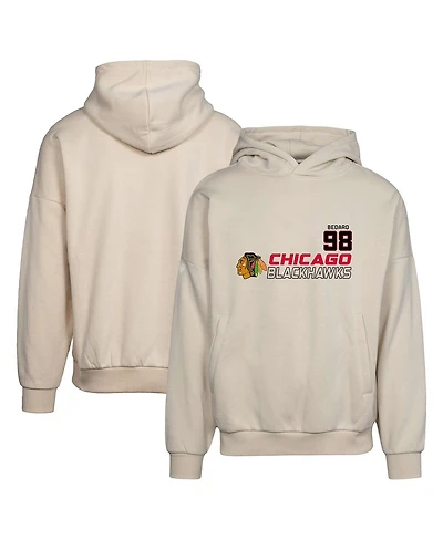 Men's LevelWear Connor Bedard Cream Chicago Blackhawks Oscar Name and Number Oversized Pullover Hoodie