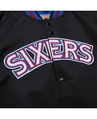 Men's Mitchell & Ness Philadelphia 76ers Hardwood Classics Throwback Wordmark Raglan Full-Snap Jacket