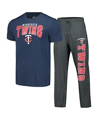 Men's Concepts Sport Charcoal, Navy Minnesota Twins Meter T-shirt and Pants Sleep Set
