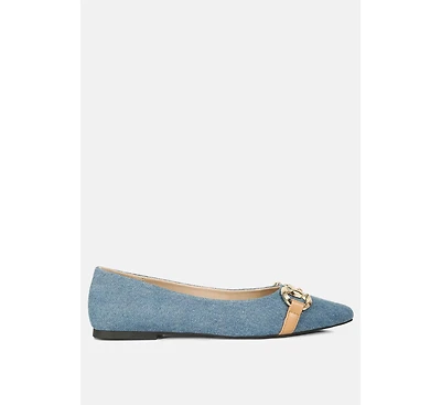 Cressida Denim Horsebit Detail Ballet Flats Women