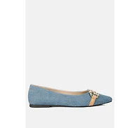 Cressida Denim Horsebit Detail Ballet Flats Women