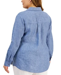 Charter Club Plus 100% Linen Roll-Tab Shirt, Exclusively at Macy's