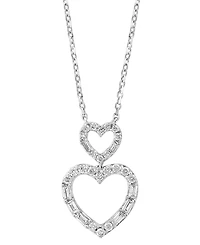 Effy Diamond Round & Baguette Double Heart Pendant Necklace (1/4 ct. t.w.) in 14k White Gold, 17-1/2" + 1/2" extender