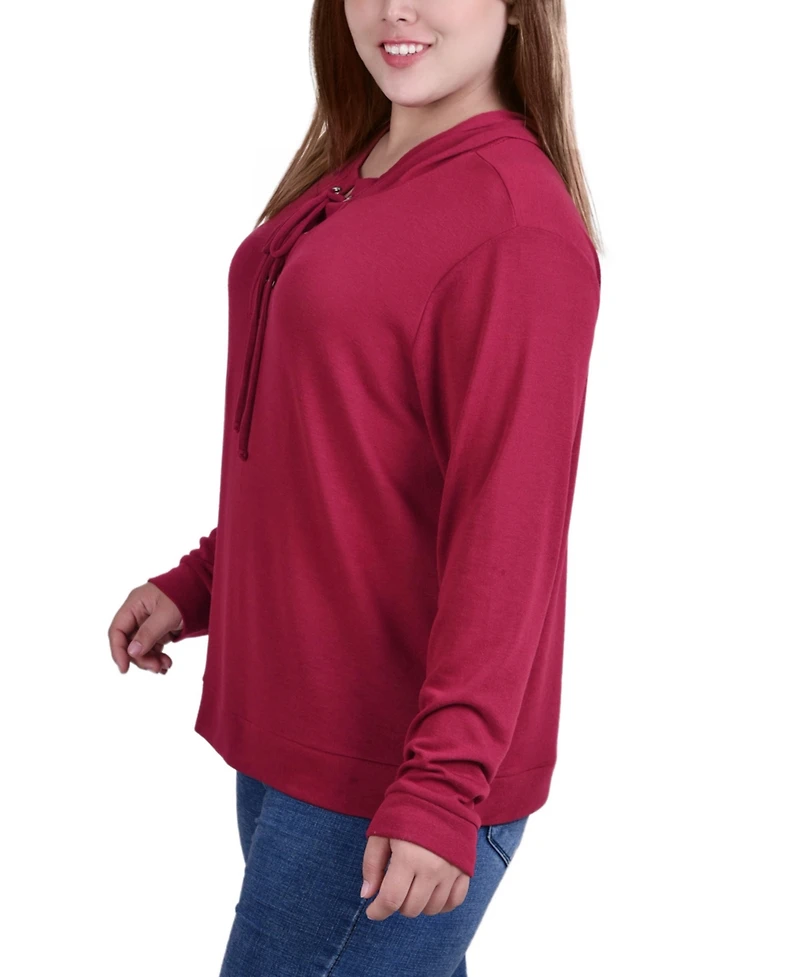 Ny Collection Plus Long Sleeve Criss Cross Placket Sweatshirt