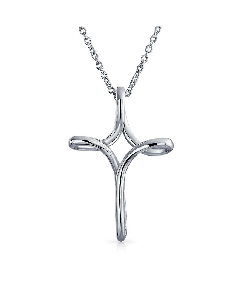 Bling Jewelry Religious Thin Simple Plain Ribbon Twist Open Infinity Cross Pendant Necklace Sterling Silver