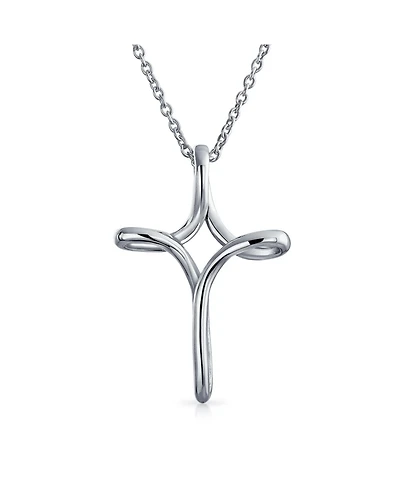 Bling Jewelry Religious Thin Simple Plain Ribbon Twist Open Infinity Cross Pendant Necklace Sterling Silver