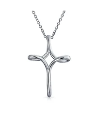 Bling Jewelry Religious Thin Simple Plain Ribbon Twist Open Infinity Cross Pendant Necklace Sterling Silver