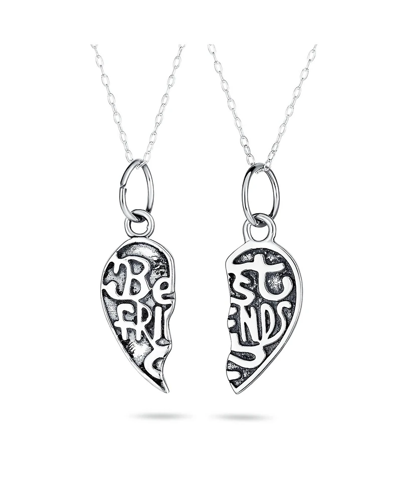 Bling Jewelry 2 Pcs Bff Split Heart Puzzle Pendant Necklace in Sterling Silver