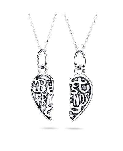 Bling Jewelry 2 Pcs Bff Split Heart Puzzle Pendant Necklace in Sterling Silver