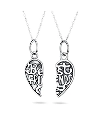 Bling Jewelry 2 Pcs Bff Split Heart Puzzle Pendant Necklace in Sterling Silver